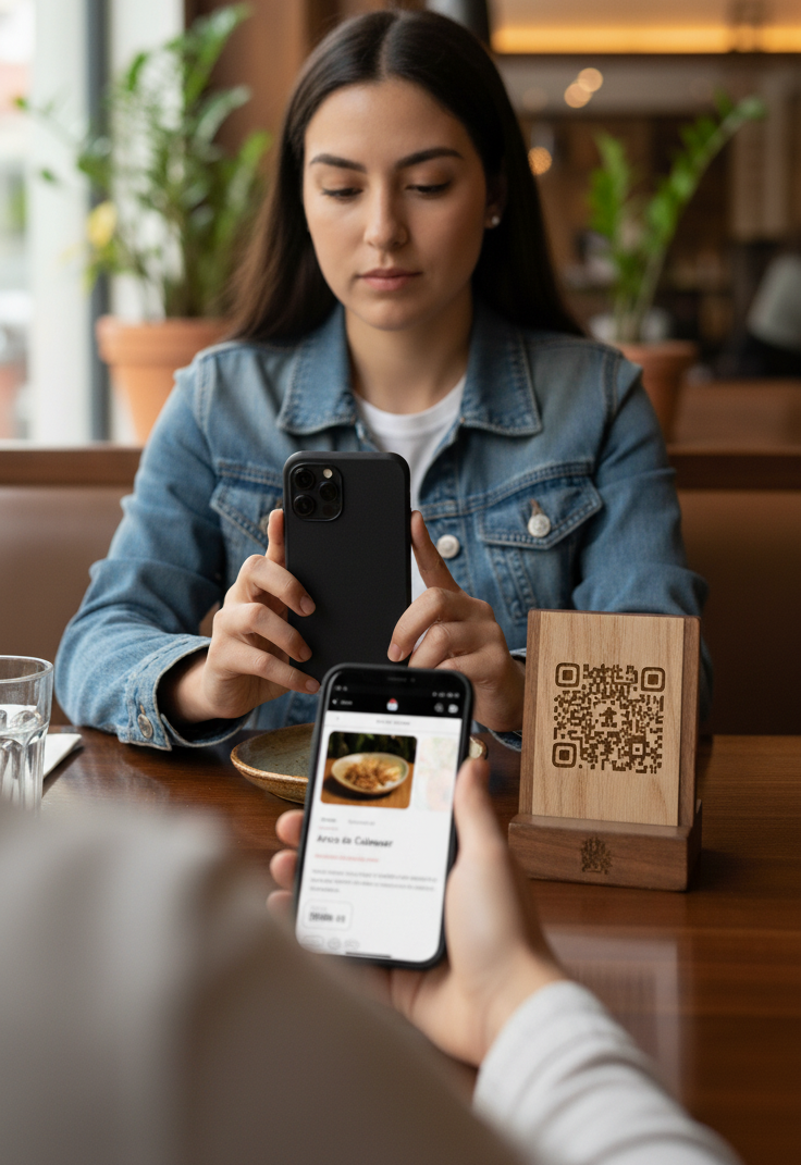 Cliente escaneando QR y viendo menú digital